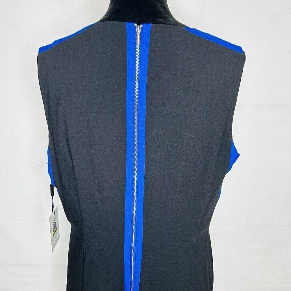 NWT Calvin Klein Womens Blue Black Round Neck Sleeveless Sheath Dress Size 14 - Picture 7 of 9